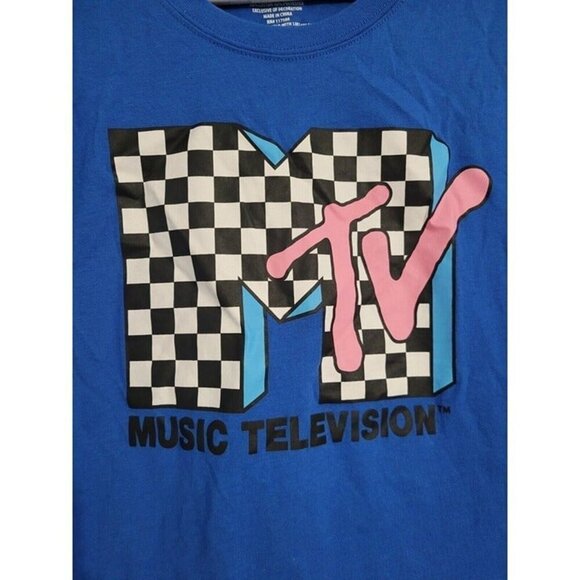 WOMEN'S MTV BLUE CHECKERED LONG SLEEVE CROP TOP SIZE MEDIUM - PERFECT CONDITION - Picture 2 of 7